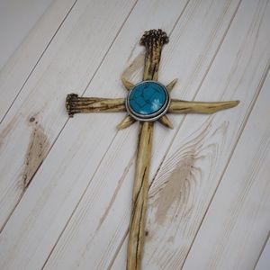 New antler cross with turquoise